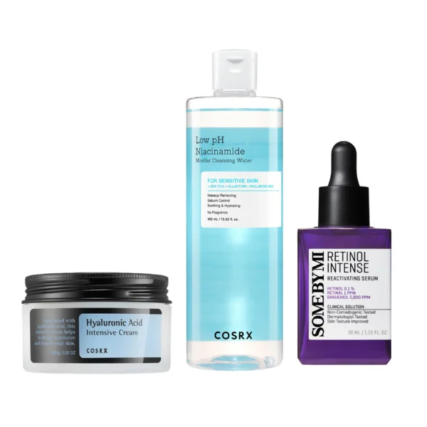Set idratante anti-età con detergente, siero al retinolo e crema idratante