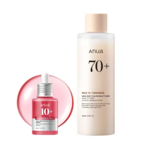 Anua Brightening & Glow Essentials with niacinamide serum and rice toner