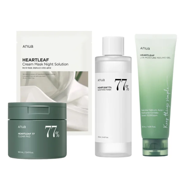 Anua Heartleaf Set per la cura della pelle calmante con tonico, pastiglie, gel peeling e maschera