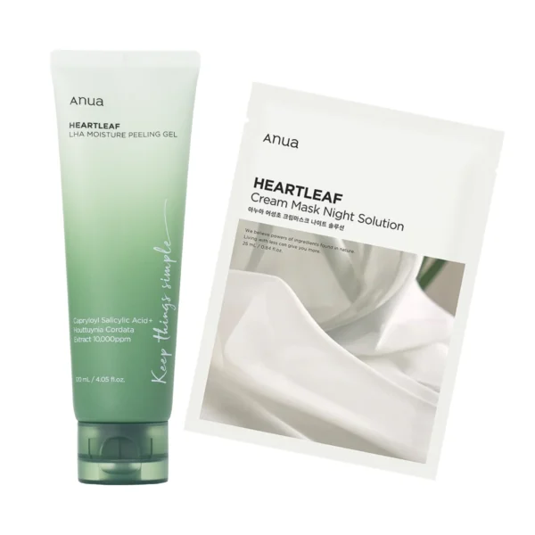 Anua Heartleaf Glow Duo con gel peeling e maschera crema notte